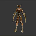 Fantasy Game Movie Character With Horned Head Red White Skin Spiked Joints And Blue Glow