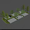 Green Parking Lot With Trees And Parked Cars In Organized Layout