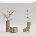 Various Shaped Textured Stone Vases with Pink White Floral Branches for Interior Decor