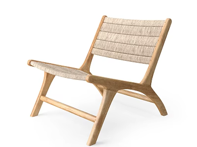 Modern Minimalist Leisure Chair Featuring Wooden Frame And Woven Seat Backrest 3d model