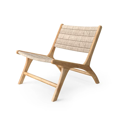 Modern Minimalist Leisure Chair Featuring Wooden Frame And Woven Seat Backrest 3d model