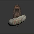 Ancient Wooden Sailing Ship Water Vessel With White Sail And Decorative Pattern