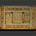 Decorative Rectangular Storage Box With Golden Patterns And Blue Panels For Organizing Small Items