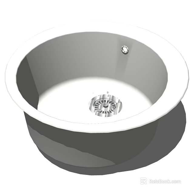 Round Single Bowl Kitchen Sink With Central Drain And Smooth Edge 3d model 