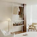 Minimalist Open Wardrobe With Hanging Clothes In Bright Room Near Floor Lamp And Chair