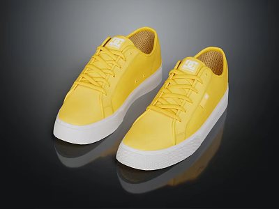 DC Yellow Casual Lace Up Shoes With White Sole And Yellow Upper Design 3d model