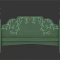 Single Bed with Green Frame Yellow Accents Pink Pillows and Floral Embroidered Quilt