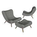 Modern Gray Plaid Lounge Chairs With Wooden Legs And Matching Ottoman