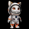 Adorable White Cat Doll Wearing Orange Trimmed Astronaut Suit Collectible Plush Toy