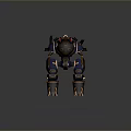 Mechanical Creature with Blue Black Body Yellow Details Standing on Orange Glowing Circular Pattern