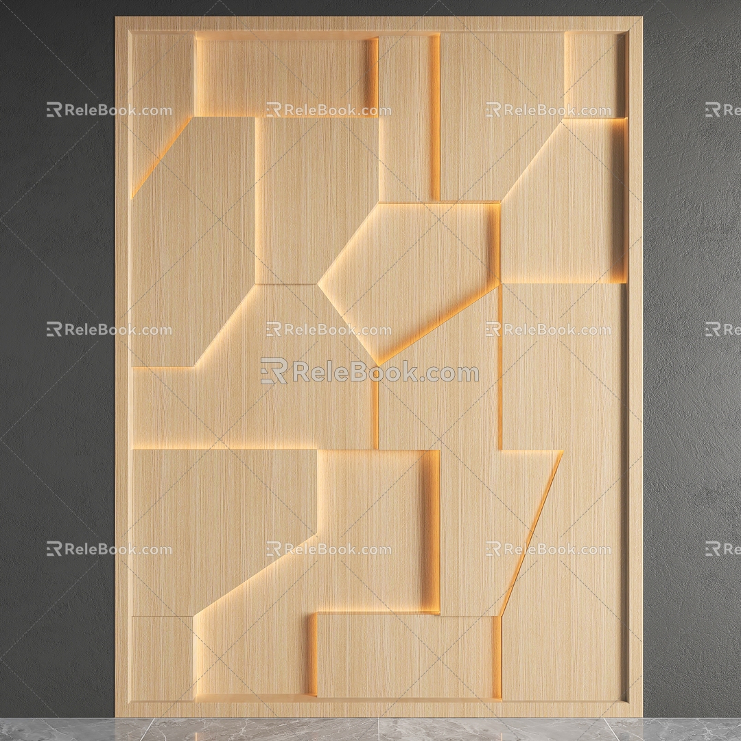 Modern background wall wood veneer background wall net celebrity background wall decorative wall partition wall line lamp 3d model