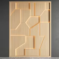 Geometric Wooden Bed Accent Wall With Integrated Lighting 3d model