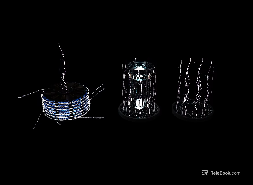 Three Different Coiled Winding Hardware Tools with Metal Texture and Regular Structure 3d model 