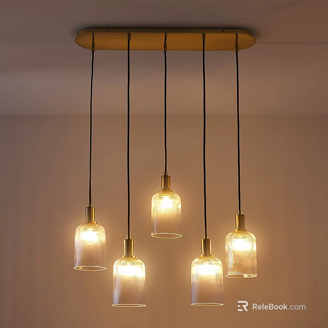 Modern Ceiling Light With Glass Shades And Golden Metal Frame For Living Room 3d model 