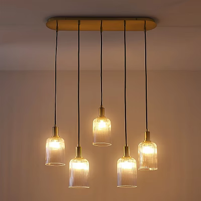 Modern Ceiling Light With Glass Shades And Golden Metal Frame For Living Room 3d model