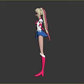 Game Movie Character With Blonde Twin Ponytails Blue White Sailor Uniform Pink Boots Red Bow