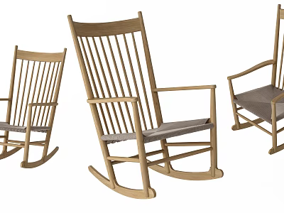 Wooden Rocking Chairs with Comfortable Gray Cushions for Home Living Room Relaxation 3d model