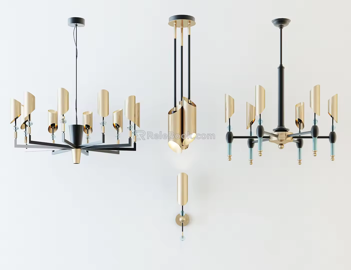Post-modern lamp combination stylish simple chandelier combination 3d model