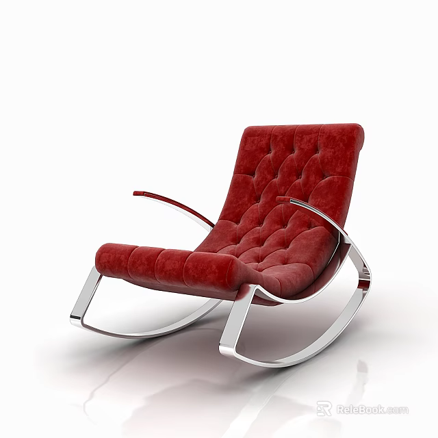 Red Tufted Leisure Rocking Chair With Silver Metal Frame And Modern Comfortable Design 3d model 