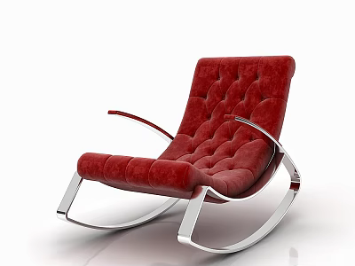 Red Tufted Leisure Rocking Chair With Silver Metal Frame And Modern Comfortable Design 3d model
