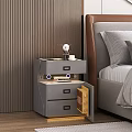 Modern Gray Bedside Table With Drawers Decorative Items And Bottom Lighting 3d model