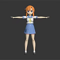 3D Fictional Character Creature With Orange Hair Blue School Uniform Standing Arms Outstretched Dark Background