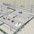 Professional Commercial Kitchen With Stainless Steel Worktables Shelves And Appliances