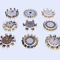 Various Round Dining Table Sets With Matching Chairs And Table Linens 3d model