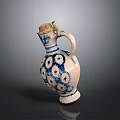 Traditional Ceramic Jug With Blue And White Circular Patterns Lid Spout And Handle 3d model