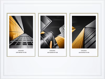 Modern Architecture Landscape Wall Art With Geometric Design Yellow Accents And Black White Background 3d model