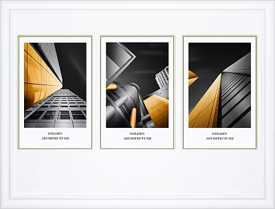 Modern Architecture Landscape Wall Art With Geometric Design Yellow Accents And Black White Background 3d model