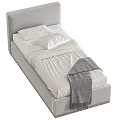 Modern Upholstered Single Bed with Gray Beige Frame and Soft Blanket Pillows