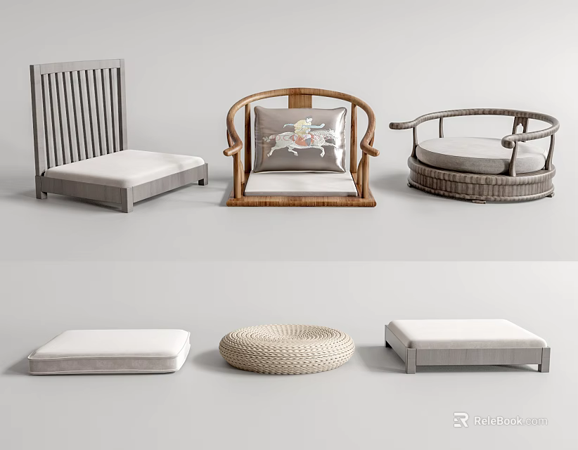 Modern Leisure Chairs With Rattan Wooden Frame Comfortable Cushions And Cozy Footstools For Home Use 3d model 