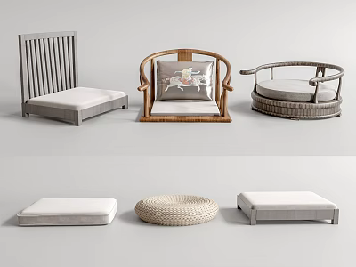 Modern Leisure Chairs With Rattan Wooden Frame Comfortable Cushions And Cozy Footstools For Home Use 3d model