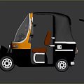 Orange and Black Auto Rickshaw with Transparent Windshield Black Canopy Orange Seats and Wheels 3d model