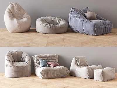 Comfortable Bean Bag Chairs In Various Styles With Soft Fabric For Living Room 3d model