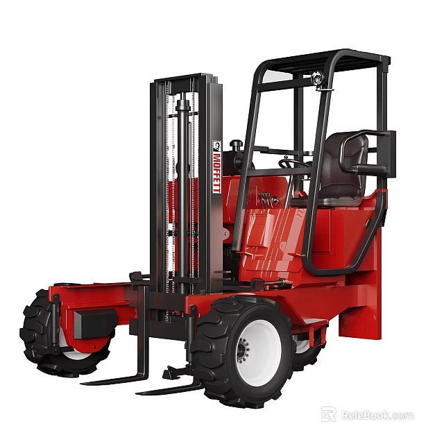 Red Industrial Forklift with Black Frame and Large Wheels for Heavy Duty Material Handling 3d model 
