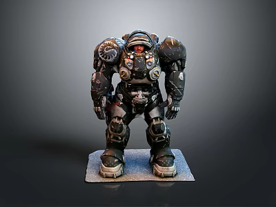 Detailed Sci Fi Mech Warrior Character In Heavy Armor With Helmet And Mechanical Joints 3d model