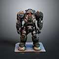 Detailed Sci Fi Mech Warrior Character In Heavy Armor With Helmet And Mechanical Joints