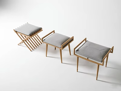 Minimalist Modern Leisure Chairs With Wooden Frame And Gray Padded Seats 3d model