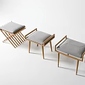 Minimalist Modern Leisure Chairs With Wooden Frame And Gray Padded Seats