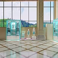 Elegant Modern Clothing Store Interior With Light Blue Display Cabinets And Mannequin