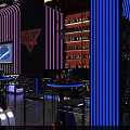 Futuristic KTV Interior With Neon Lighting Comfortable Seating And Large Screens