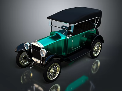 Green Vintage Car With Black Top Shiny Body And Classic Retro Design 3d model