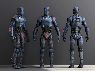 Smart Machine Armor Design With Multi Angle View And Blue Red Details 3d model