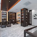 Tobacco and Liquor Store with Wooden Wine Cabinets Displayed Wines Chinese Decor and Marble Flooring