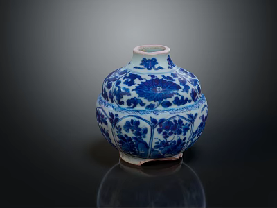 Blue And White Porcelain Decorative Vase With Intricate Floral Patterns And Octagonal Design 3d model