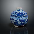 Blue And White Porcelain Decorative Vase With Intricate Floral Patterns And Octagonal Design