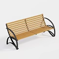 Outdoor Public Bench Featuring Wooden Slats And Black Metal Frame Design