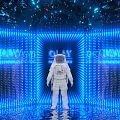 Cosmic Way Check in Photo Spot With Astronaut Blue Lights And Reflective Floor